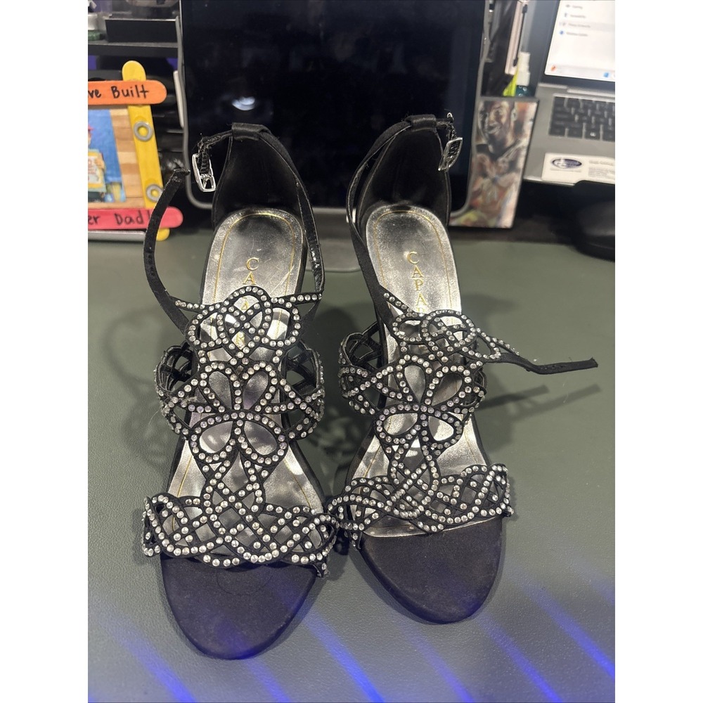 New Caparros Zodiac Strappy High Heel Sandals 6 Womens Shoes Blk Bling Stud
